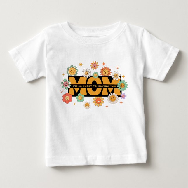 T-shirt Pour Bébé Fleurs de Maman Rétro Groovy - Conception pour Tou (Devant)