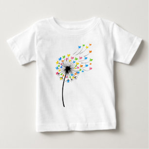 T-shirt Pour Bébé Fleurs de pissenlit en oiseaux colorés volants