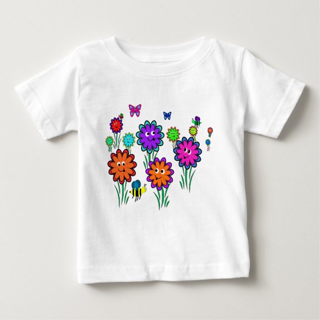 T-shirt Pour Bébé Fleurs Joyeuses Bébé (Devant)