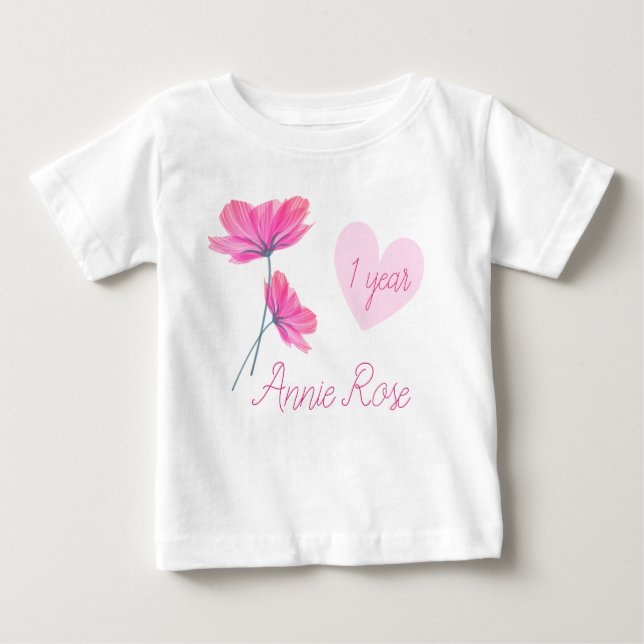 T-shirt Pour Bébé Fleurs mignonnes et filles personnalisables 1 an A (Devant)