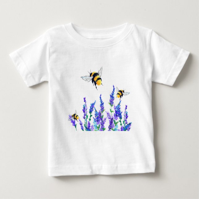 T-shirt Pour Bébé Fleurs printanières et abeilles volant bébé T-shir (Devant)