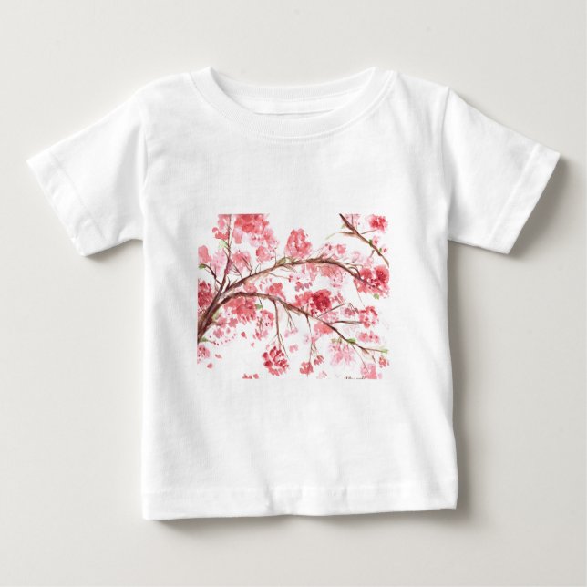 T-shirt Pour Bébé Fleurs roses de cerisier en fleurs floral Sakura F (Devant)