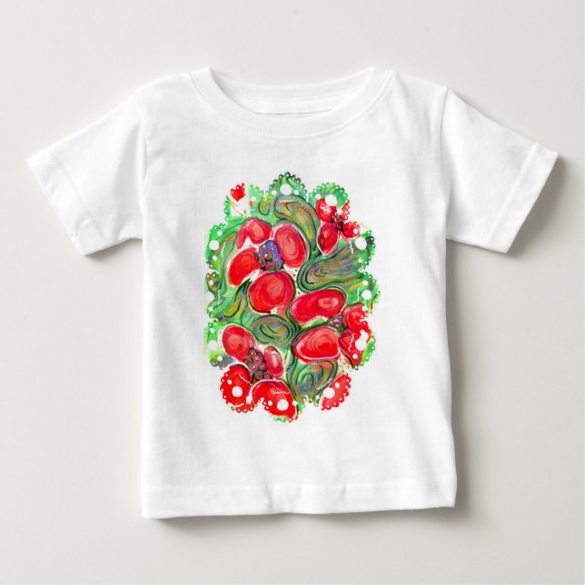 T-shirt Pour Bébé Fleurs rouges Pavot Floral Doodle Imaginaire (Devant)