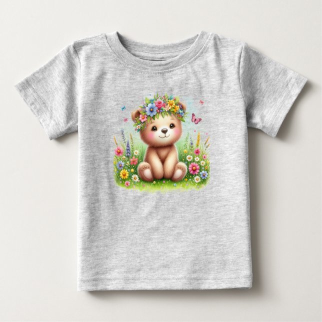T-shirt Pour Bébé Fleurs sauvages et papillons (Devant)