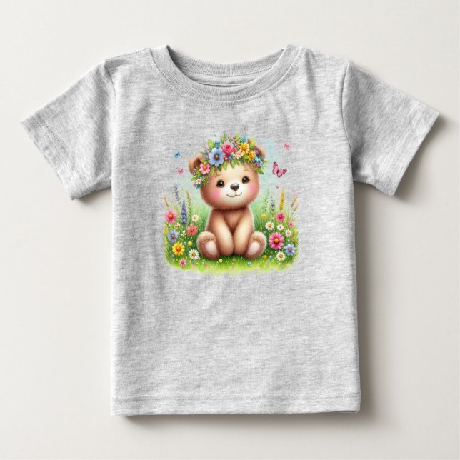 T-shirt Pour Bébé Fleurs sauvages et papillons Beary mignons  (Devant)