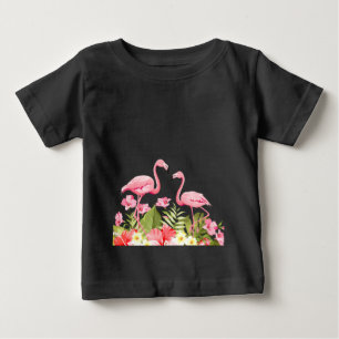 T-shirt Pour Bébé Fleurs tropicales et design de flamants roses