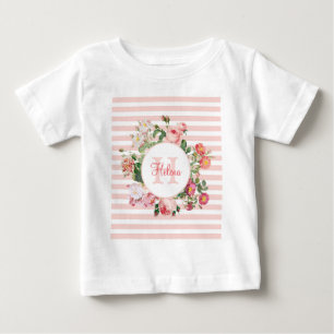 T-shirt Pour Bébé Fleurs vintages Pink Stripes Monogramme