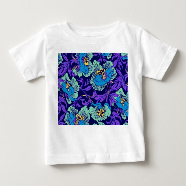 T-shirt Pour Bébé Fleurs violettes et bleues William Morris (Devant)