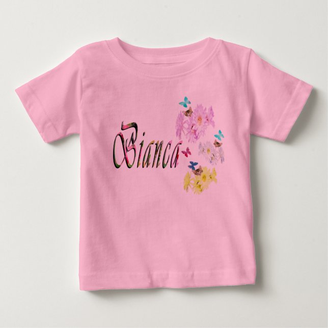 T-shirt Pour Bébé Flora; Bianca Nom Avec Chatons, (Devant)