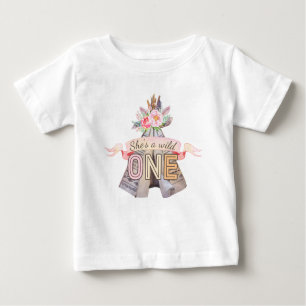 T-shirt Pour Bébé Floral Boho Tribal Teepee Wild Un 1er anniversaire