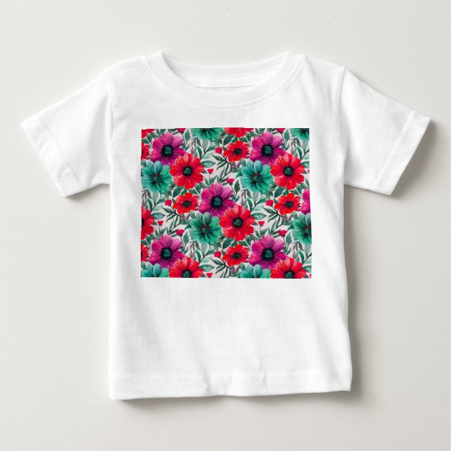T-shirt Pour Bébé Floral rustique mode rétro motif (Devant)