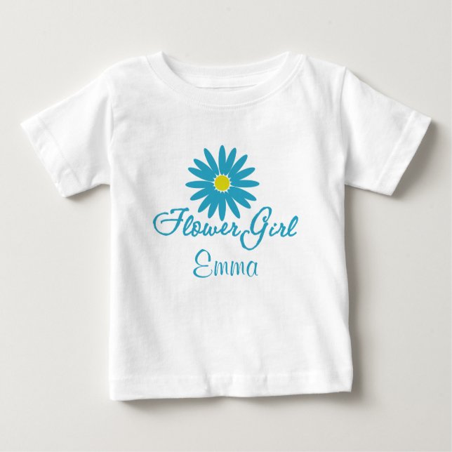 T-shirt Pour Bébé Flower Girl/ Blue Daisy (Devant)