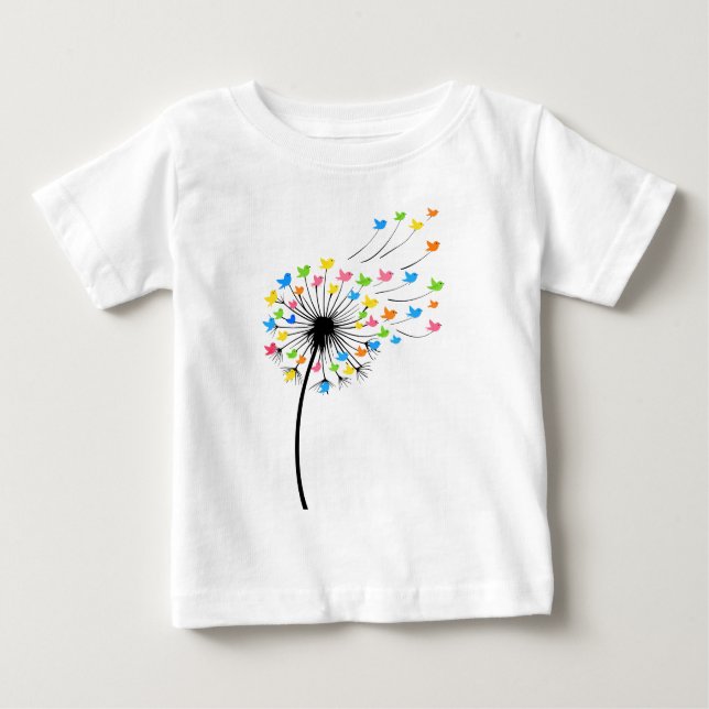 T-shirt Pour Bébé Flying colorful birds dandelion flow (Devant)