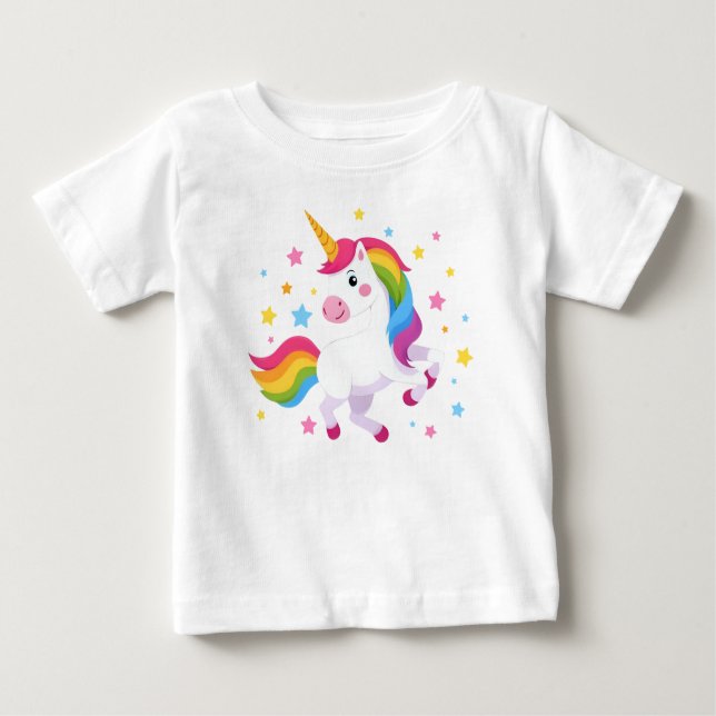 T-shirt Pour Bébé Flying Rainbow Unicorn With Stars (Devant)