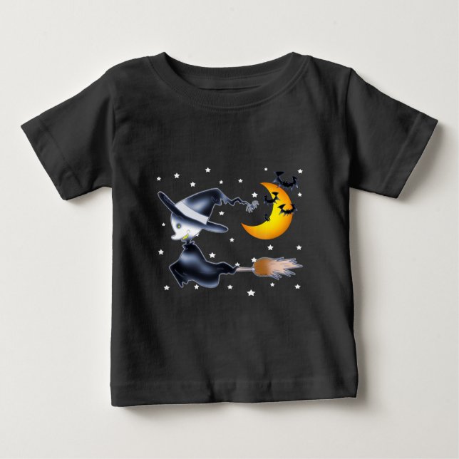 T-shirt Pour Bébé Flying Witch on Halloween Night (Devant)