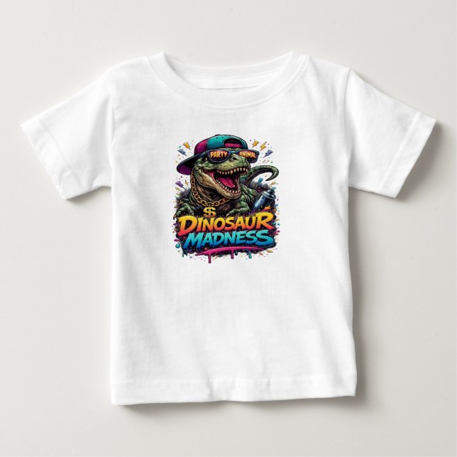 T-shirt Pour Bébé Folie des dinosaures — Graphisme de T‑Rex fêtard (Devant)