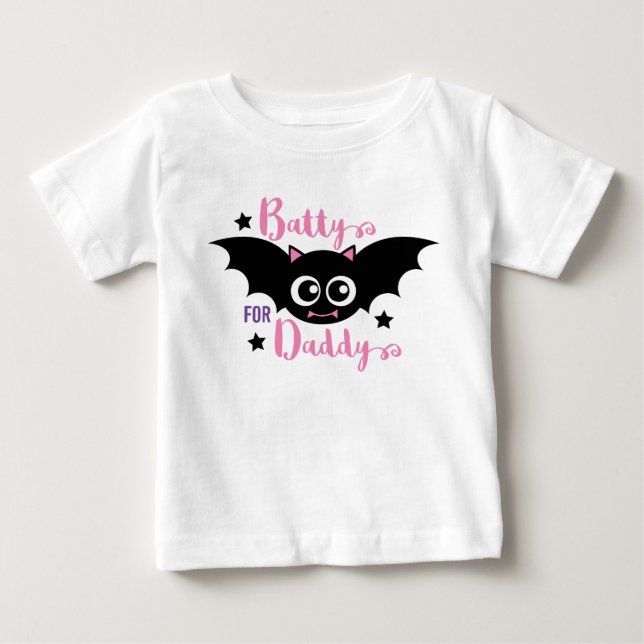 T-shirt Pour Bébé Folle de Papa Mignon 1er Halloween Chauve-souris R (Devant)