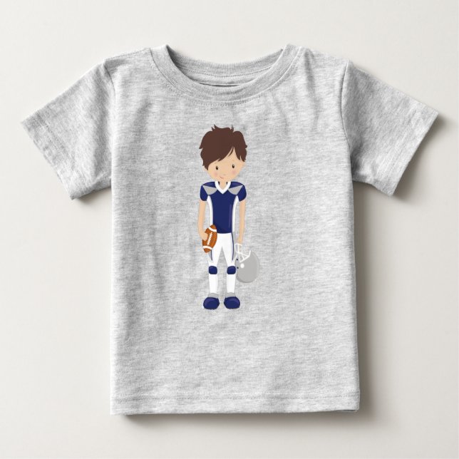 T-shirt Pour Bébé Football Américain, Cheveux Bruns, Joli Garçon, Ru (Devant)