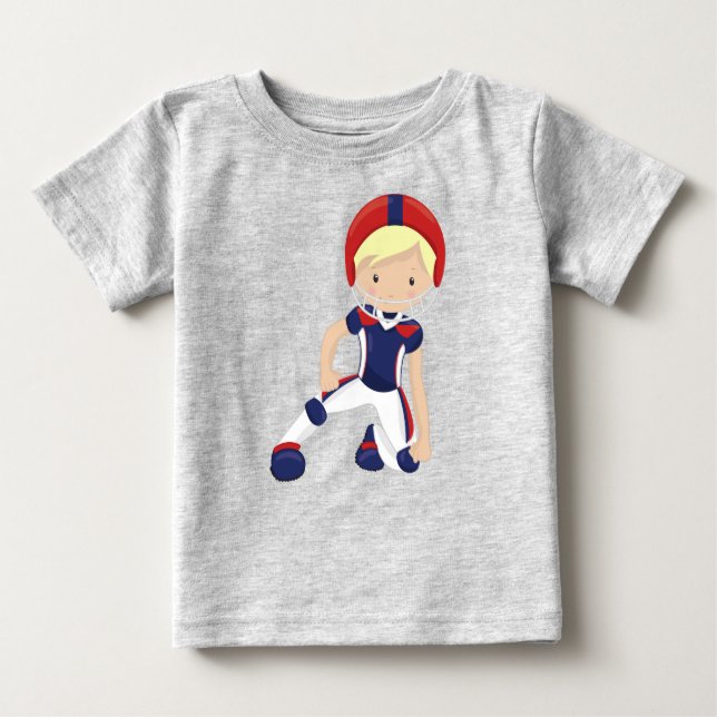 T-shirt Pour Bébé Football Américain, Garçon Mignon, Cheveux Blonds, (Devant)