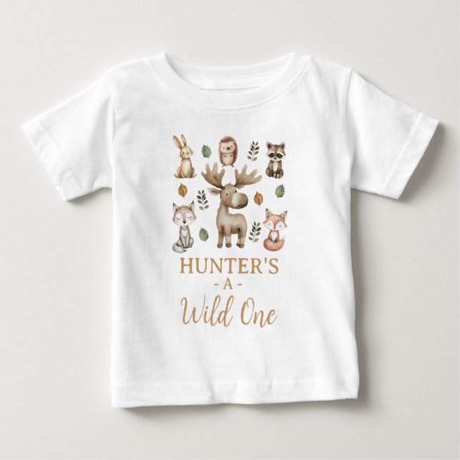 T-shirt Pour Bébé Forêt de Moose moderne Un 1er anniversaire (Devant)