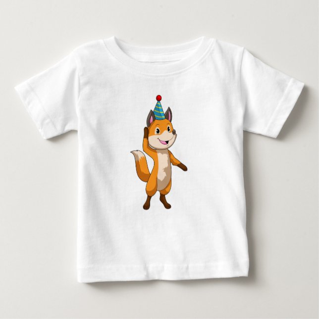 T-shirt Pour Bébé Fox à la fête avec casquette de parti (Devant)
