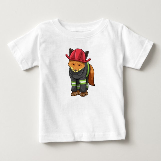 T-shirt Pour Bébé Fox as Firefighter avec Helmet (Devant)