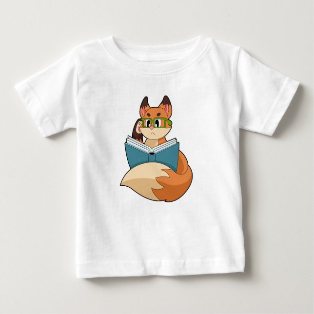 T-shirt Pour Bébé Fox as nerd with Book & Glasses (Devant)
