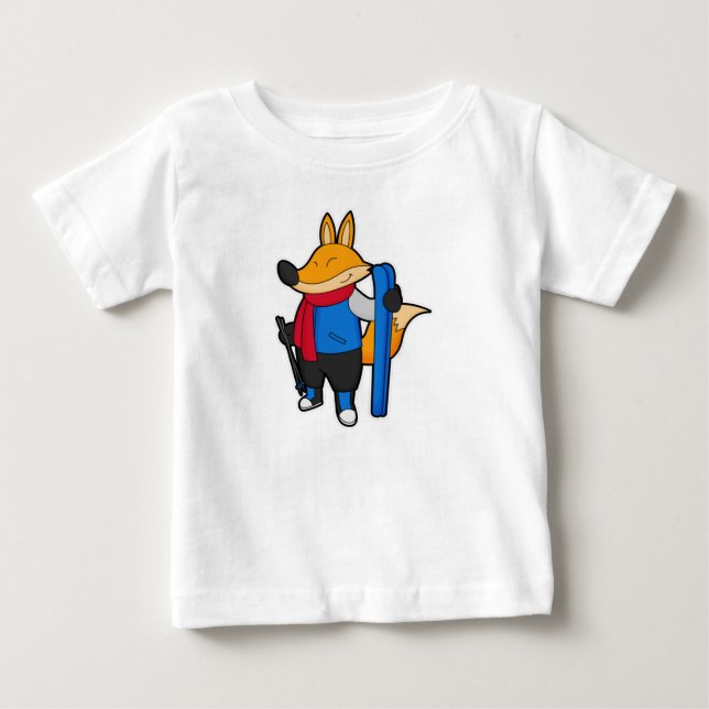 T-shirt Pour Bébé Fox en ski avec ski (Devant)