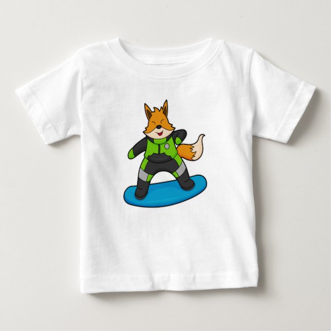 T-shirt Pour Bébé Fox en Snowboard avec Snowboard (Devant)