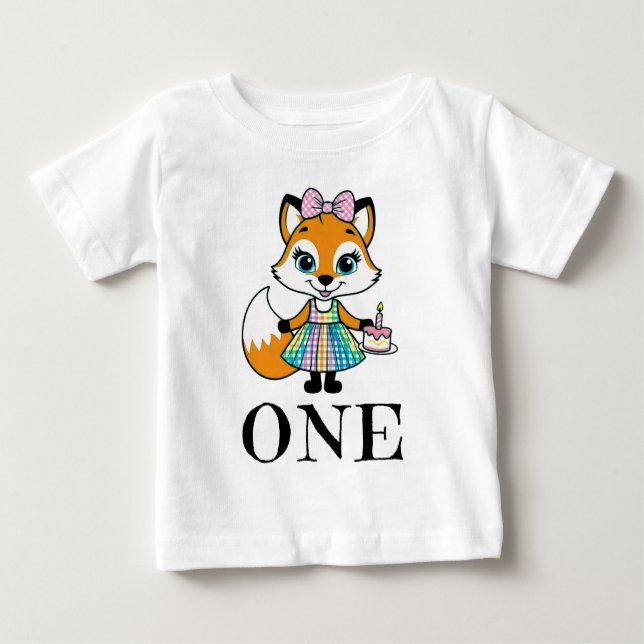 T-shirt Pour Bébé Fox One Aujourd'hui 1er anniversaire En vichy robe (Devant)