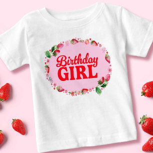 T-shirt Pour Bébé Fraise Anniversaire Fille rose et rouge