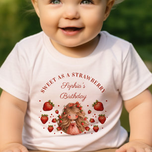 T-shirt Pour Bébé Fraises Aquarelle douce fille 1er anniversaire