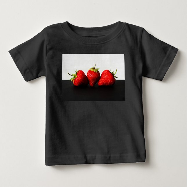 T-shirt Pour Bébé Fraises Blancs Sur Noir iccnm (Devant)