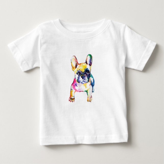 T-shirt Pour Bébé Français Bulldog Aquarelle Dessin À La Main Pour A (Devant)