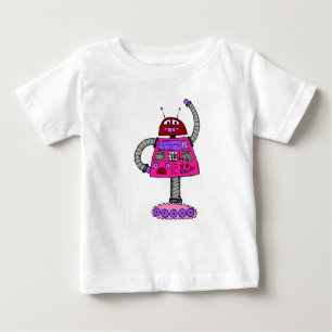 T-shirt Pour Bébé Frankie Robot : Rose sur blanc