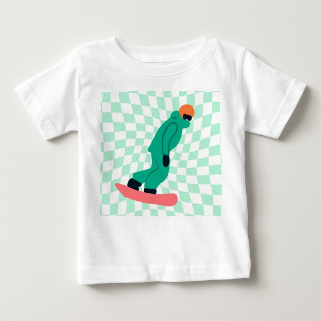 T-shirt Pour Bébé Freeride Snowboardeur En Costume Vert À damiers (Devant)
