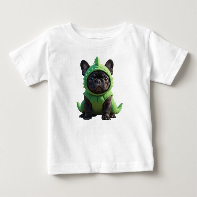 T-shirt Pour Bébé Frenchie dinosaure vert (Devant)