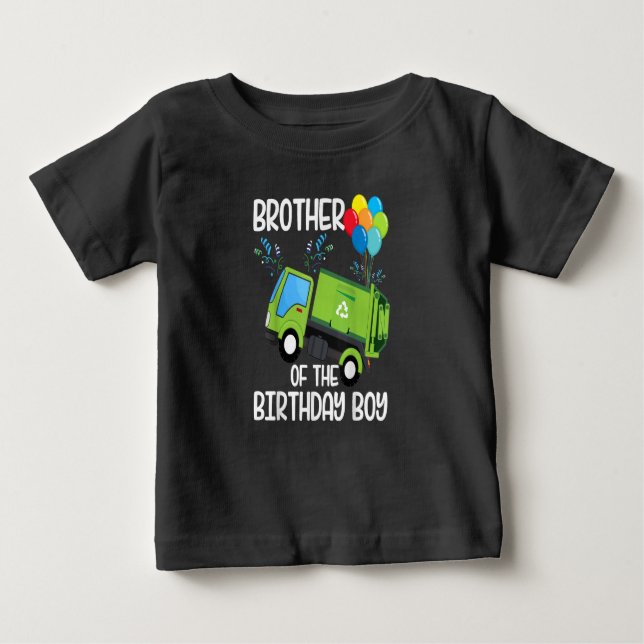 T-shirt Pour Bébé Frère De L'Anniversaire Garbage Truck Cadeau (Devant)