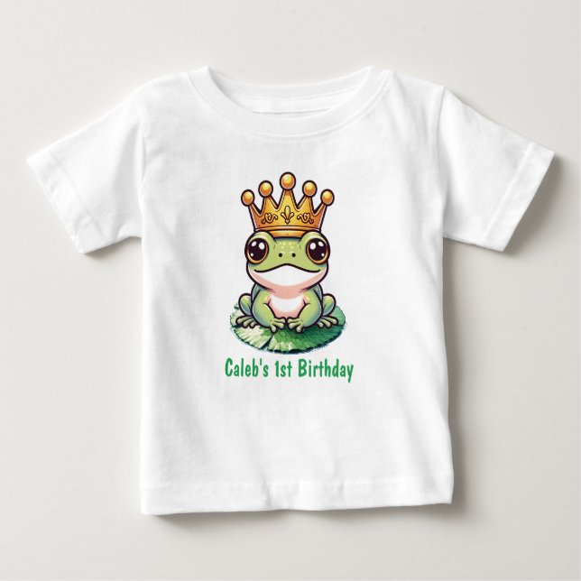 T-shirt Pour Bébé Frog Prince in Gold Crown Fairytale 1er anniversai (Devant)
