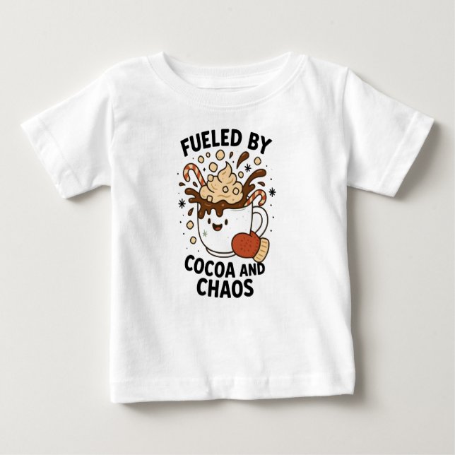 T-shirt Pour Bébé Fueled by Cocoa and Chaos – Cute Christmas (Devant)