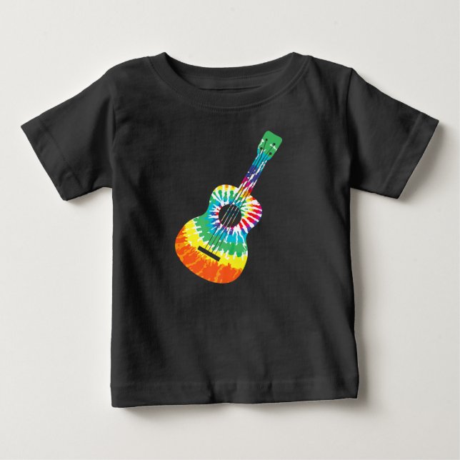 T-shirt Pour Bébé Fun Hippie Rainbow Tie Dye Acoustique Guitare Prem (Devant)
