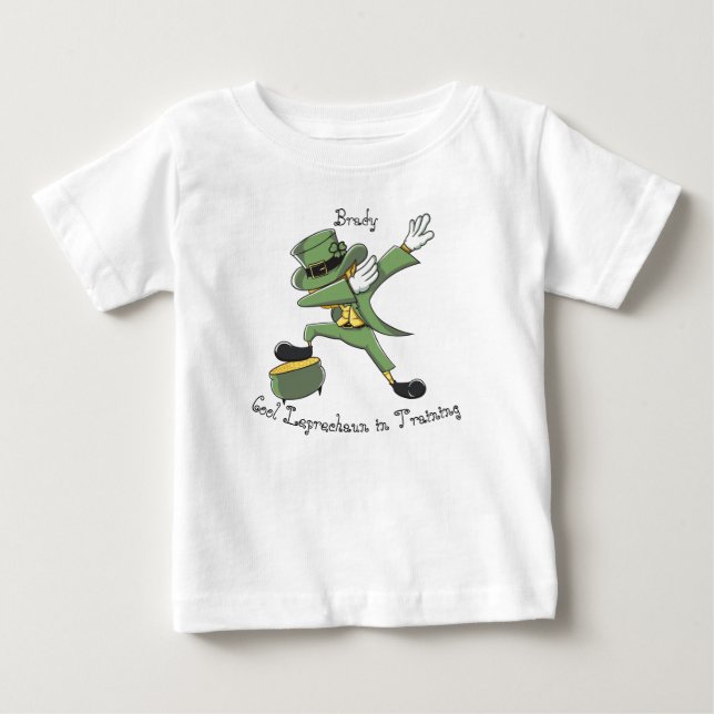 T-shirt Pour Bébé Fun St Patrick Dabbing Leprechaun Nom des enfants (Devant)