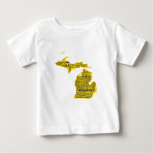 T-shirt Pour Bébé Fun Yellow et Navy Blue State of Michigan villes