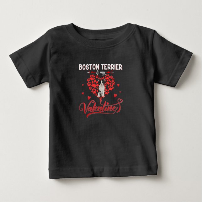 T-shirt Pour Bébé Funky Boston Terrier Est Ma Valentine (Devant)