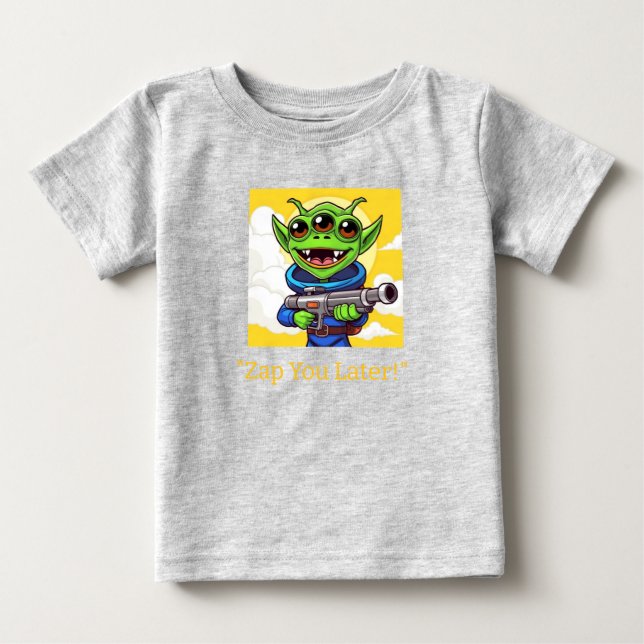 T-shirt Pour Bébé Funny Alien vert avec Ray Gun | Cartoon SpT-Shirt (Devant)