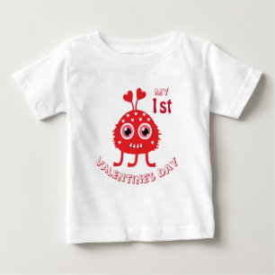 T-shirt Pour Bébé Funny Baby My First Valentine's Day mignon Monster