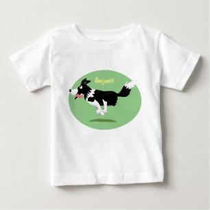 T-shirt Pour Bébé Funny Border Collie chien en course dessin animé