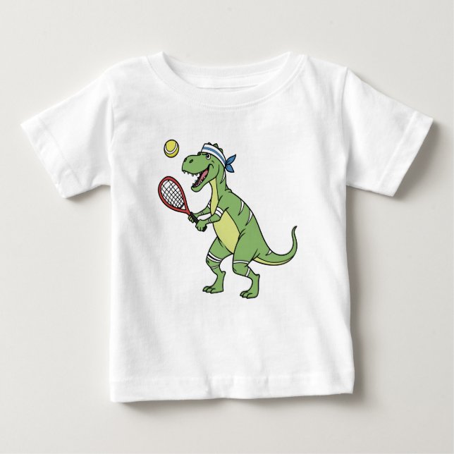 T-shirt Pour Bébé  Funny Cartoon T-Rex Playing Tennis Dinosaur (Devant)