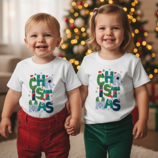 T-shirt Pour Bébé Funny Monster Letters Christmas Toddler Cute Holid (Créateur téléchargé)