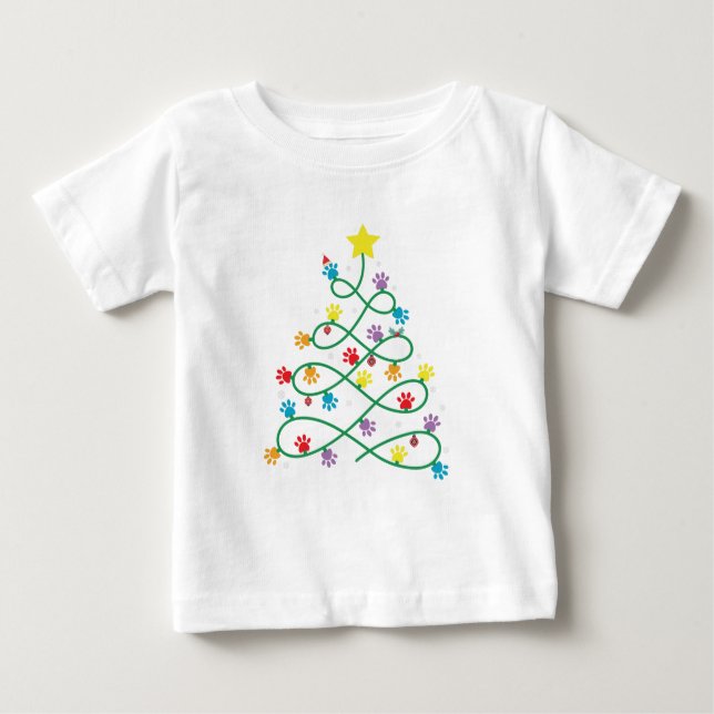 T-shirt Pour Bébé Funny Noël Paw Tree Puppy Paws GIft (Devant)